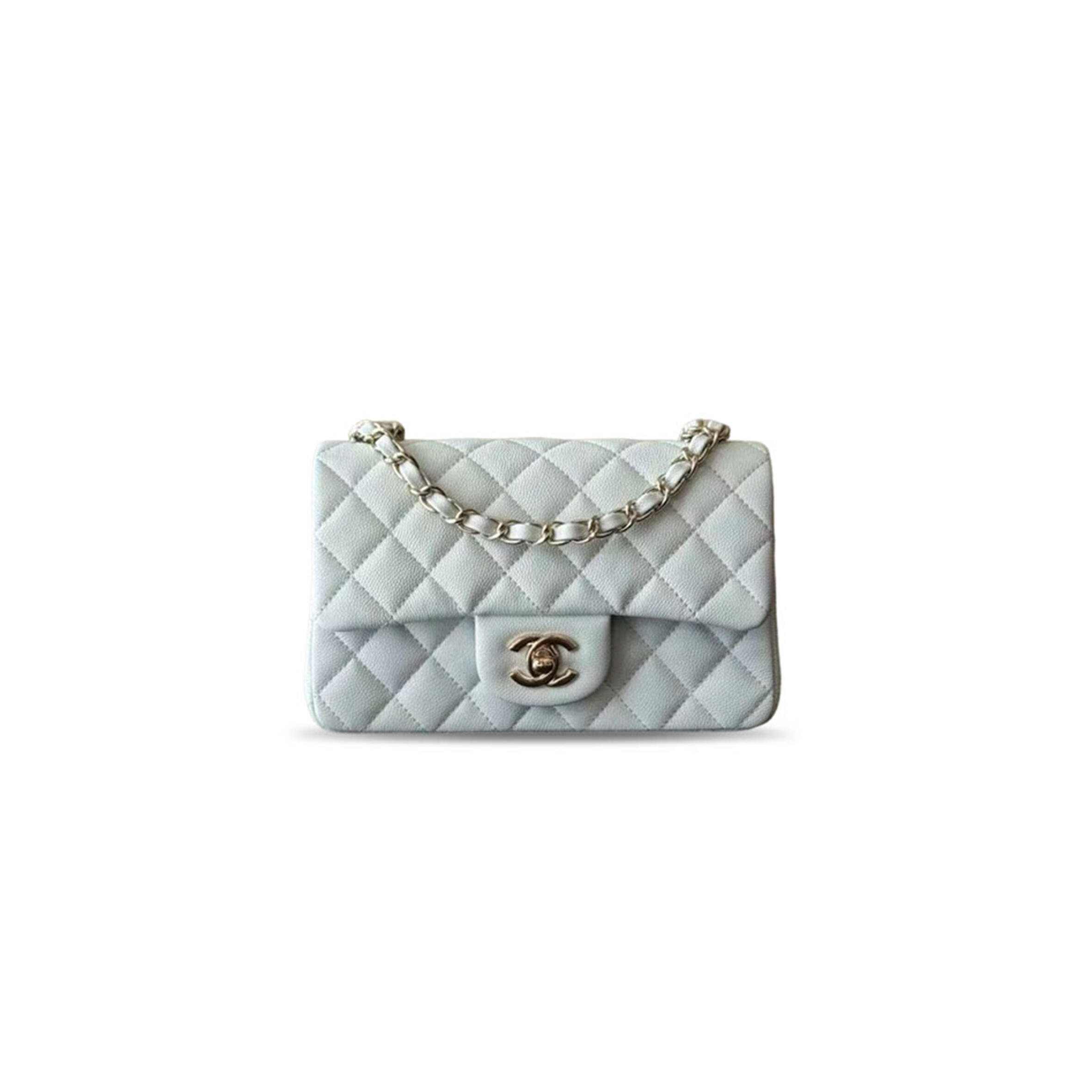 Ch**el mini rectangular baby blue caviar hardware (20*12*6cm)